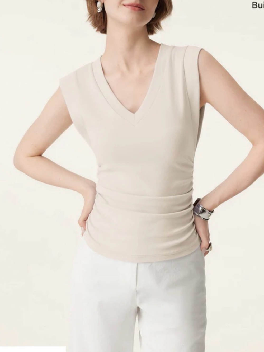OGL Sleeveless V-Neck Ruched Tank Top - With built in bra.